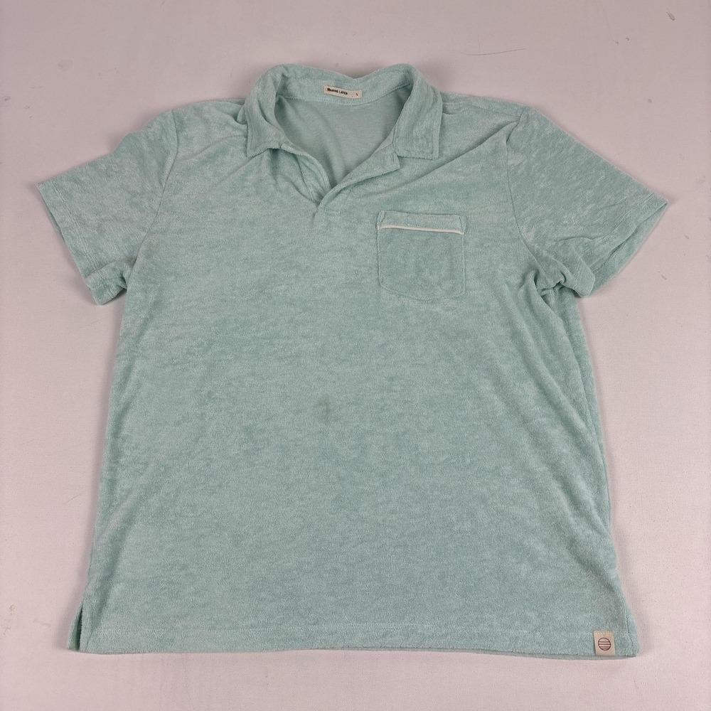 Marine Layer Polo Shirt Mens Large Green Terry Cloth Pocket Short Sleeve Logo